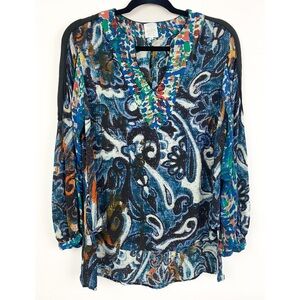 Tryb Anthropologie Womens Silk Blouse S Wearable Art Artsy‎ Boho Lagenlook Flowy